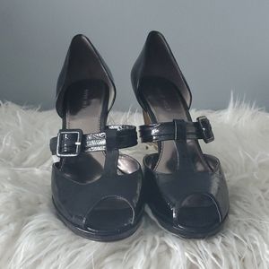 Nine West Black Patent Peep Toe Mary Jane